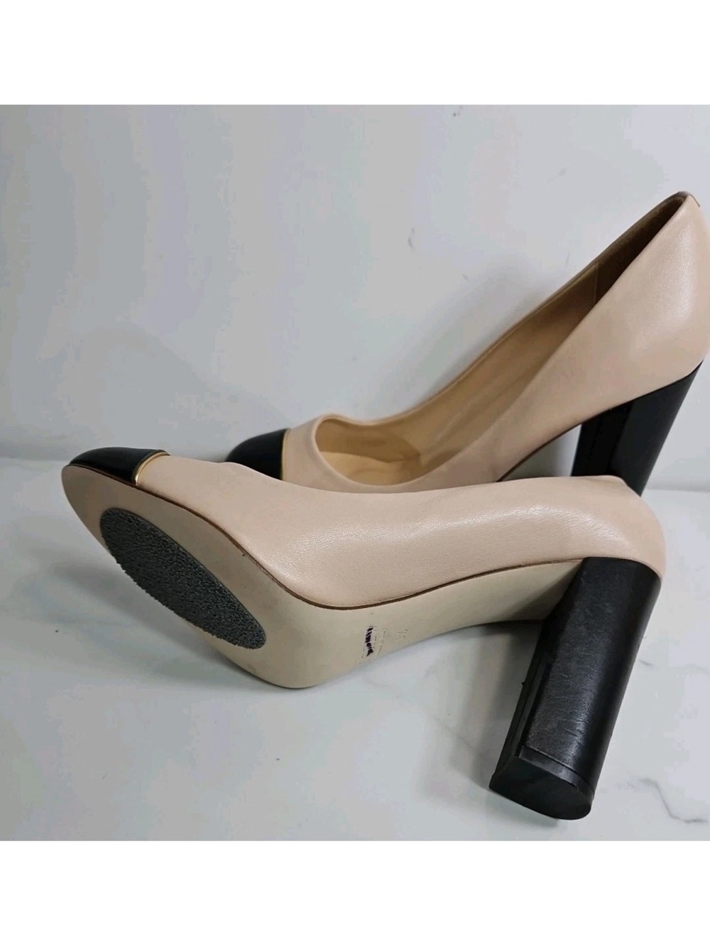 J. Crew Two-Tone Block Heel Pumps in Beige and Black - Picture 5 of 10